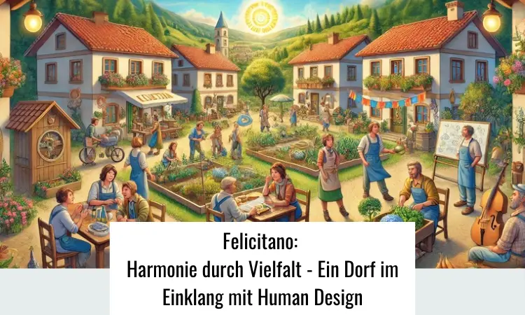 Felicitano: Harmonie durch Vielfalt - Ein Dorf im Einklang mit Human Design. Die Bewohner arbeiten und feiern zusammen. Jeder geht seinen einzigartigen Gaben nach.